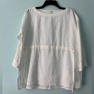 Eileen Fisher White Linen Capri Handjerchief Bateau Neck Top